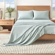 [Great Bay Home] Flannel Sheet Set California King Size - 100% Turkish Cotton, Double-Brushed, Winter Bed Sheets - Ultra-Soft, Cozy, 4-Piece Rustic Bedding Set (Light Blue)
