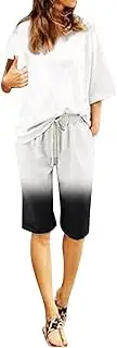 [Generic] Linen Bermuda Shorts for Women Plus Size Elastic Waist Drawstring Shorts 2025 Summer Knee Length Beach Vacation Pants, J-white, 3X-Large, J-white, 3X-Large