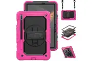 WASSUP Samsung Galaxy Tab S7/S8 11 inch Case with Screen Protector Hand Strap Stand & Shoulder Strap-RoseRed&Black