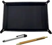 TRASB-ALST-FB300CB Japanese Grain Cowhide Leather Pen Tray Black Metal Touch Stick Silver and Bamboo Pattern Ballpoint Pen Set