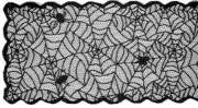 THIN FABRIC LACE TABLE RUNNER (13"x72") HALLOWEEN,BLACK SPIDERS & SPIDER WEB, GR
