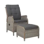 Elizabeth Wicker Recliner Chair with Ottoman (Grey)