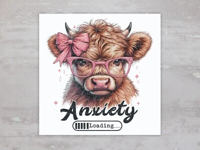 Anxiety Loading Highland Cow Fabric Panel Square Quilt Sewing Quilt Block A71