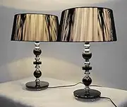 Pair of New Deco Modern Designer Bedside Table Lamps with Black String Shade Set of 2