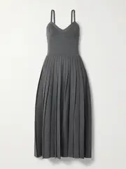 [KHAITE] KHAITE - Elio Pleated Pointelle-trimmed Wool-blend Midi Dress - Gray - large large Gray