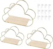 RdjEokf 3PCS Cloud Shape Wall Floating Shelves for Displaying Vase Photo Frame Doll Wall Mounted Hanging Shelves Display Shelf Organizer for Bathroom, Bedroom, Living Room, Kitchen (Gold)