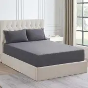 1500 Thread Count Cotton Blend Fitted Sheet & Pillowcase Set Granite - No Fla...