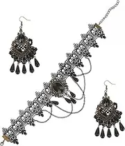 [Veemoon] 1 Set Earrings and Necklace Set Halloween Necklaces Earrings for Women Gothic Party Accessories Women Vampire Costume Accessories Halloween Choker Decoration Goth Jewelry Alloy
