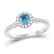 14k White Gold Round Blue Topaz Diamond Solitaire Ring 5/8 Cttw