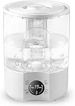 Sccaty Air Humidifier with 4L Capacity, One Body Visible Water Tank, Ultrasonic Cool Mist, Add Water Above, Adjustable 360 Degree Knob, Auto Shut-Off, Digital Display, Aroma Diffuser, Low Noise Use.