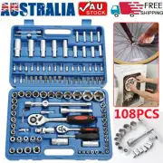 108 PCS Tool Kit 1/2" 1/4" Ratchet Spanner Wrench Socket Hand Set Metric Driver
