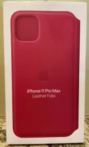 Genuine Apple iPhone 11 Pro Max Leather Folio Case Raspberry Hot Pink Wallet New
