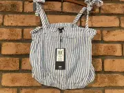 Rusty Blue White Stripe Cami Cotton Linen Swimwear Top Size 14 BNWT RRP $69.99