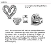 New Pandora Sparkling Freehand Heart Charm (798692C01) Rrp $79 w/- Charm Box