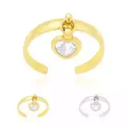 14k Gold Yellow & White Dangle Bezel Set Heart Shaped CZ Toe Ring