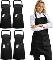 Apron,2 Pack Adjustable Bib Chef Apron Cooking Apron Waterdrop Resistant with 2 Pockets Cooking Kitchen Aprons for Women Men Chef H HOME-MART (Black+Black+Black+Black)