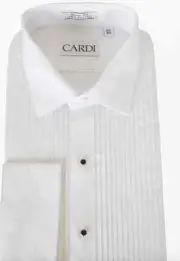 Cardi "Charles" Spread Collar 1/4" Pleat Cotton Slim Fit Tuxedo Shirt