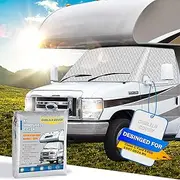Cholila Cover RV Windshield Cover - for Class C Ford E450 1997-2024 Motorhome Windshield Cover - Protect Privacy RV Front Window Sunshade Cover with Mirror Cutouts Block Out Harsh Sun