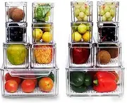 CINIMAX 14-Pack Fridge Organiser - Stackable Refrigerator Organizers and Storage with Lids & Drain Tray, BPA-Free Clear Organizer Bins for Food, Fruit, Vegetable Storage-Kitchen Organizers and Storage