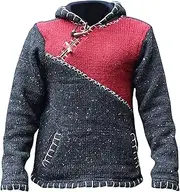 [Shopoholic Fashion] Men's Cross Zipped Fleece Lined Pullover Hippy Boho Woollen Hoodie