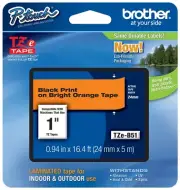 Brother 1" (24mm) Black on Orange P-touch Tape for PTD600, PT-D600 Label Maker