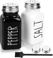 2 Pack Salt and Pepper Shakers Set, Glass Shaker with black, white (medium)