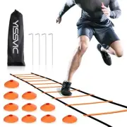 Agility Ladder and Cones 20 Feet 12 Adjustable Rungs Fitness Speed Training E...