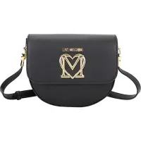 在飛比找Yahoo奇摩購物中心優惠-LOVE MOSCHINO 愛心字母金屬翻蓋斜背馬鞍包(黑色