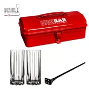 RIEDEL 2 Highball Glass & TOYO STEEL Tool Box & Muddler Set Red Glassware FS