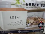 P&P CHEF Red Bread Box for Kitchen Counter Metal Bread Storage Bin with Woo...