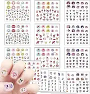 Cute Cartoon Nail Art Decals Stickers, 15 Sheets 3D Self Adhesive Kawaii Anime Nail Sticker for DIY Nail Art, Nail Salon