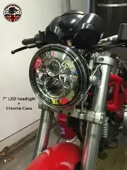 Motorbike 7" LED Headlight 40W + Chrome Assembly Casing DOT SAE E Mark