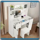 Dressing Table With Smart LED Lights Mirror And Stool Shelves Makeup Vanity Desk