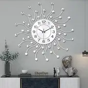 Large Wall Clock for Living Room Silent Wall Clocks Battery Operated Decorative Non-Ticking Clocks for Bedroom Kitchen Dining Room Office Silver Crystal Metal Wall Decor for House,20 Inch,Silver