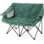 Outdoor Folding Double Camping Chair Loveseat 2 Cup Holders Padded up to 500lbs