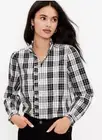 NWT Loft Black & White Plaid Long Sleeve Ruffle Blouse Size XS Career Office