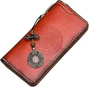 [TATSEN] Retro Classic! Jiugong Wallet! Handmade Men's Long Zipper Bag Cowhide Clip Vintage Leather Clutch Bag (Color : A1pcs)