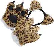 [LIFKOME] Leopard Gloves Furry Claw Gloves Pet Costume Furry Plush Mitts Plush Claw Mitts Warm Claw Gloves Paws Tiger Headband Dog Paw Gloves Animal Claw Mitts Pp Cotton Yellow