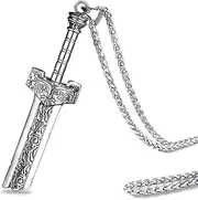 [ZiWuark] Men's Broken Sword Necklace Stainless Steel Dragon Knight Sword Pendant Jewelry for Men and Women with 24 Inches Chain, Small, Metal, No Gemstone