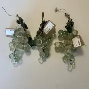 Set/3 Green Plastic Lucite Faceted Jeweled Grape Clusters Leaves