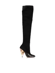Black Suede Thigh High Gold Accent Boots