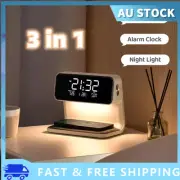 Bedside Lamp Wireless Charging LCD Alarm Clock Phone Charger 3-in-1;