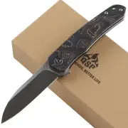 QSP Otter Linerlock Folding Knife Copper Foil Carbon Fiber Pocket Clip QS140B1