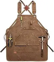 Tool Apron ValueHall Woodworking Shop Apron Waxed Canvas Tool Apron Heavy Duty Work Apron with Pockets & Padded Straps Adjustable for Woodworking, Painting, Cooking, Crafting, Bartenders V6A03 (yellow)