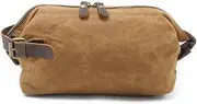 [VKEID] Mens Clutch Bag Men's Clutch Oil Waxed Canvas Wash Bag Vintage Clutch Leather Wristlet Bag Men Wrist Bag (Color : Khaki, Size : 28x9x18cm)