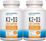 2 in 1 High Potency Formula 90mcg Vitamin K2 (MK7) and 5000 IU Vitamin D3 Supplement for Bone and Heart Health | Non-GMO Formula Vitamin D3 & K2 Complex, Total 240 Capsules I 8 Month Supply