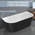 1500/1700mm Black&White Back to Wall Free Standing Soaking Bath Tub Spa Acrylic