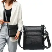 Mobile Phone Bag Multi Zipper Pocket Cross Body Bag with Detachable Strap-Black