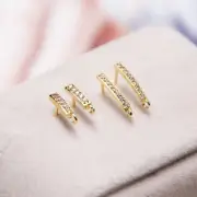 2Pairs 18K Gold Plated Stud Earrings Connector, Cubic Zirconia Micro Pave Stick