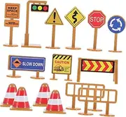 PERSELOSO 30Pcs Mini Traffic Road Signs Playset for Barricades Sign Models with Stickers Educational for Imaginative Pretend Play and Learning Traffic Knowledge